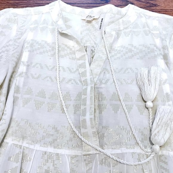 Elan NWOT Coastas Kaftan Maxi Dress White & Gold Bohemian Vacation Sz XS - Picture 4 of 7